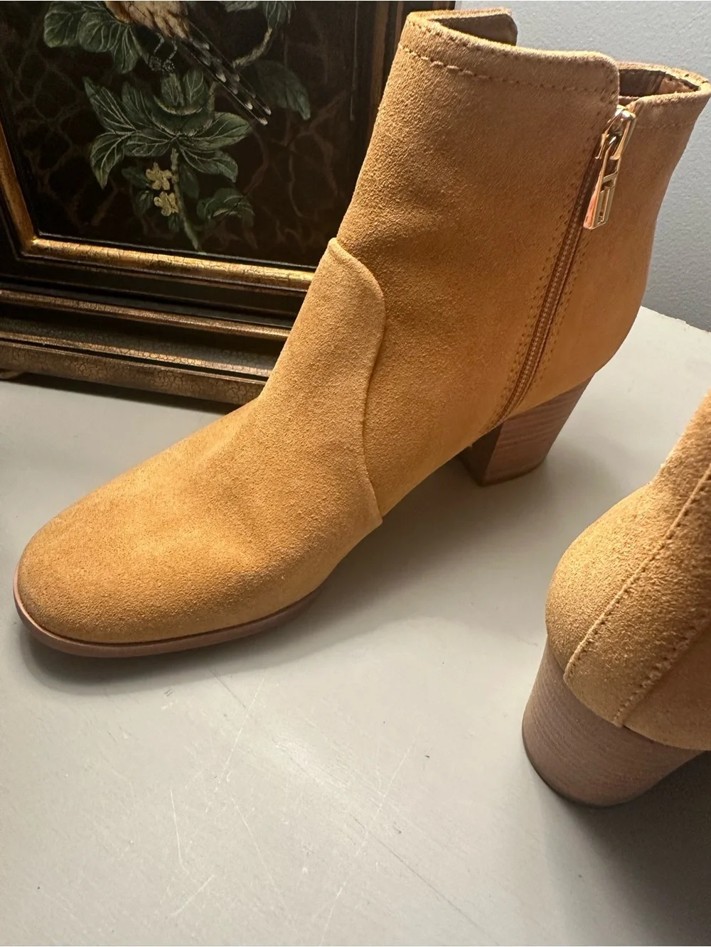 Tory Burch Golden Mustard Suede Ankle Boots